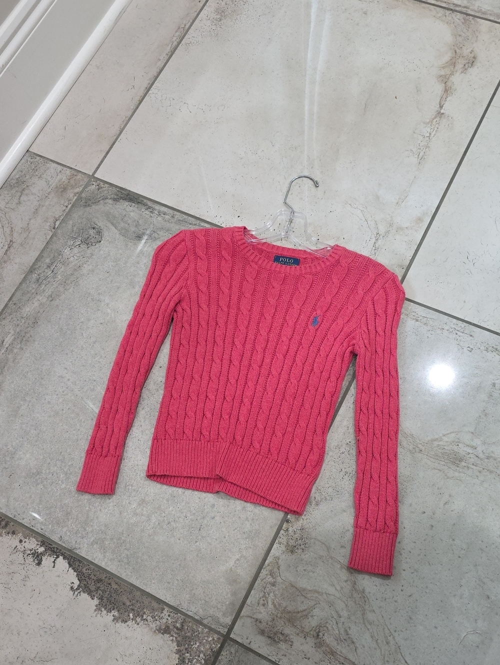 Polo Ralph Lauren Coral Pink Cable-Knit Crew Sweater Girls 7